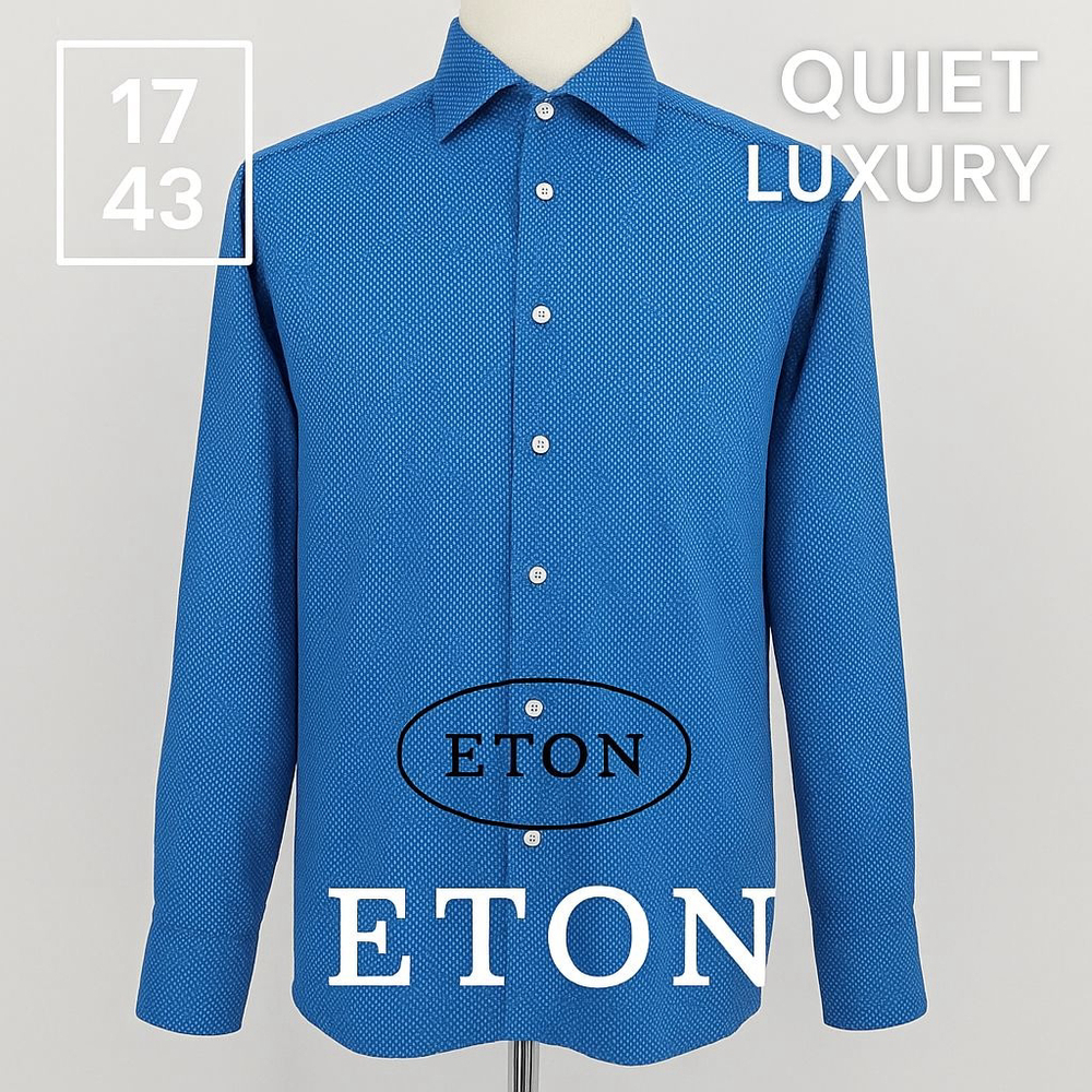 ETON Shirt 17 43 Blue Micro Dot Floral Men’s Cotton Dress Shirt Quiet Luxury